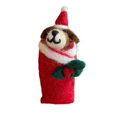 Amica felt decoration featuring adorable swaddling puppies, crafted in soft, detailed felt for nursery or home decor.