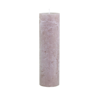 Taupe rustic pillar candle by Chic Antique, 210-hour burn time, showing textured wax surface and simple cylindrical design.