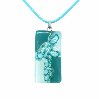 Teal Bubble Glass Bar Pendant by Bumble Living, rectangular pendant with a vibrant teal bubble glass design.