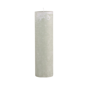 Rustic beige Verte pillar candle by Chic Antique, 210-hour burn time, showcasing a textured design and elegant shape.