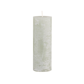 Rustic Chic Antique Verte Pillar Candle with 80-hour burn time, shown as a tall, textured candle with a natural finish.
