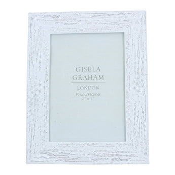 White wash beaded resin photo frame in 5x7 size by Gisela Graham, featuring a decorative beaded border for displaying photos.