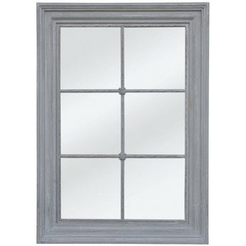 Antique grey window panel mirror by Grand Illusions with a decorative frame and reflective glass, ideal for vintage-style decor.