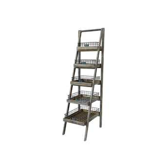 Wooden 5-rung shelving unit from Chic Antique, featuring a rustic ladder design for versatile storage and display.