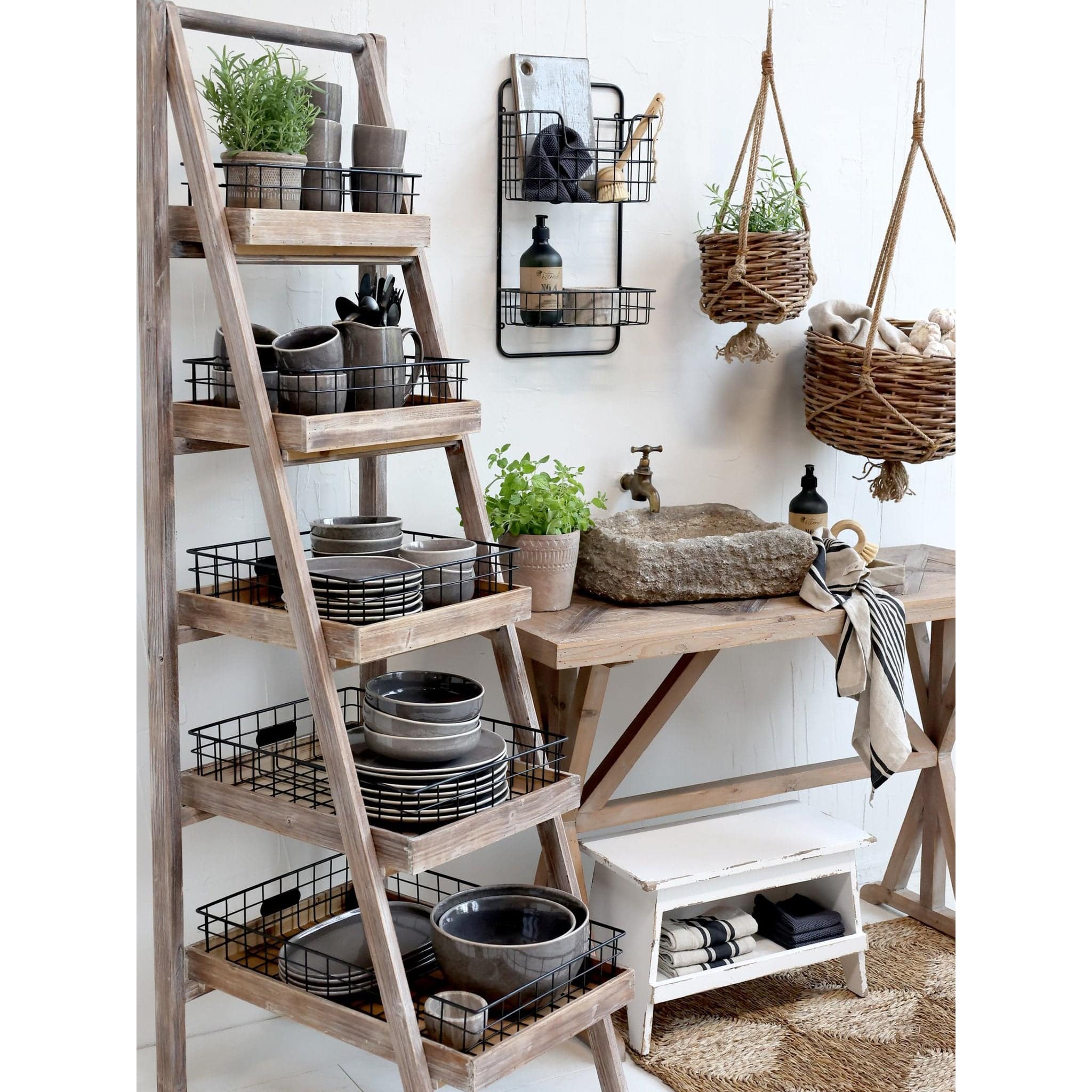 Ladder Rung Shelf Wooden Ladder 5 Rung Shelving Unit – Bumble Living