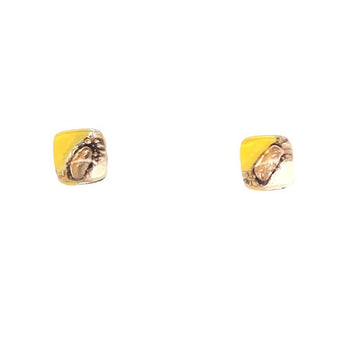 Yellow and silver glass bubble earrings by Bumble Living featuring medium-sized, spherical design with a glossy finish.